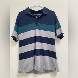 Denver Hayes Navy, Teal & Gray Striped Polo